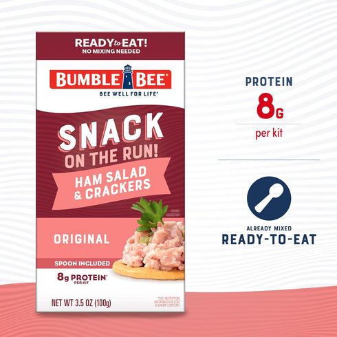 Pack 8g (Pack 12) Bumble Bee Snack On The Run! Protein Snack - Ham Salad with Crackers - Protein per Box - Ready to Eat