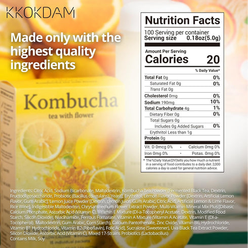 Pack 500g KKOKDAM Kombucha Tea - Lemon & Chrysanthemum Korean Tea - Kombucha Drinks Probiotic Support, Low Calorie