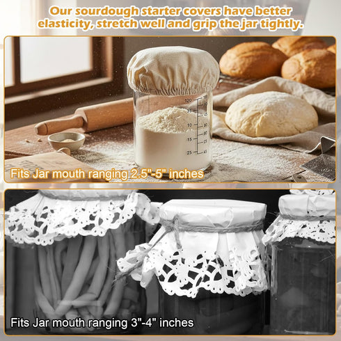 Shimmeroo 5PCS Cotton Sourdough Jar Cover, Reusable Sourdough Bread Proofing Starter Jar Cloth Covers for Most Glass