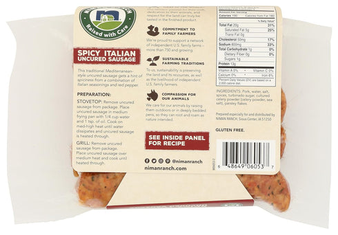 12 Niman Ranch, Sausage Italian Spicy, Ounce