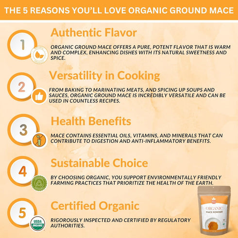 SPICY ORGANIC Ground Mace - 100% Pure USDA Organic -Non-GMO Mace Spice - 4 OZ