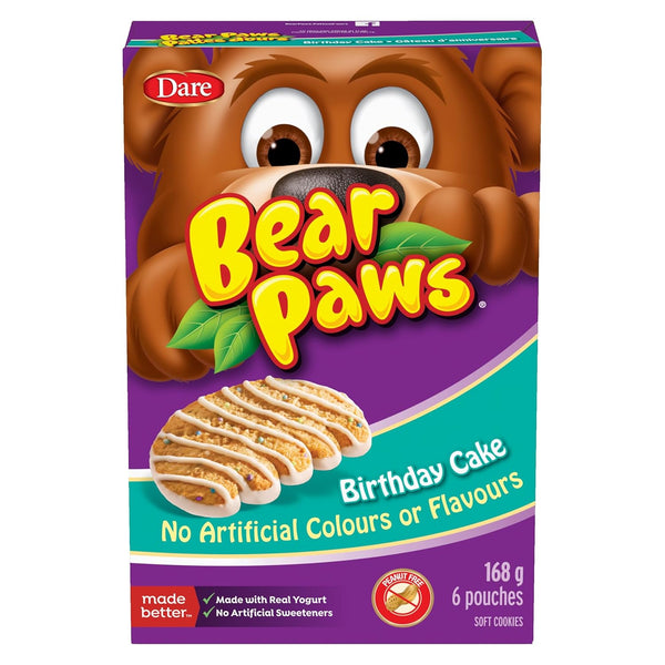 Dare Bear Paws Birthday Cake Soft Cookies, 168g, Peanut Free, Imported from Canada