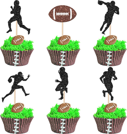 36 PCS Rugby Ball Cupcake Toppers - Football Players Sport Picks for Baby Shower Birthday Party Cake Decorations