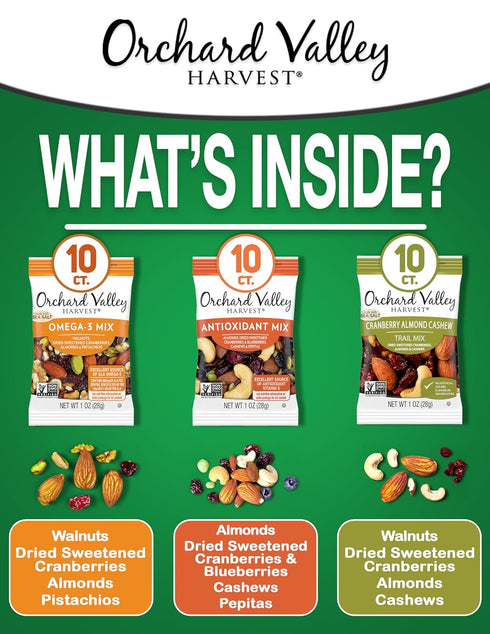 Pack 1oz Pack 30), Omega-3 Orchard Valley Harvest Active Snack Mix, Bags (Variety of Antioxidant Mix, Cranberry Almond