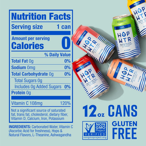 Pack (12 Pack) (12 oz HOP WTR - Sparkling Hop Water - Variety Party - NA Beer, No Calories or Sugar, Low Carb
