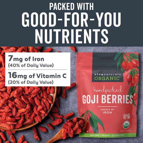 1 lb (454 Viva Naturals Organic Dried Goji Berries, g) Non-GMO, Vegan Wolfberries, Perfect for Goji Berry Tea
