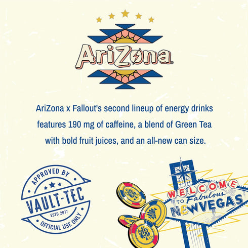 Pack 6 15 oz (Pack 12) 190mg AriZona x Fallout Green Tea Energy Drink, Variety - Flavors, fl of - Caffeine per Can