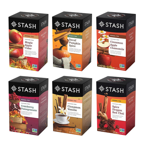 Stash Tea Fall for Autumn 6 Flavor Tea Sampler, 6 Boxes With