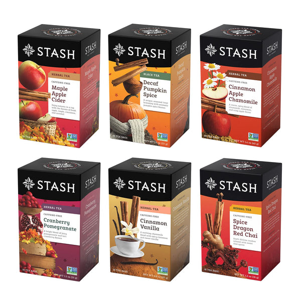 Stash Tea Fall for Autumn 6 Flavor Tea Sampler, 6 Boxes With