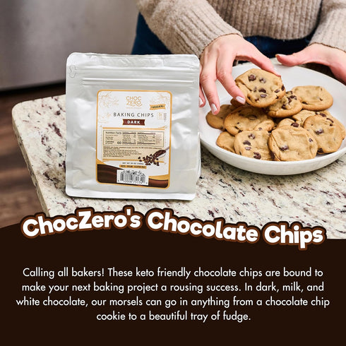 20 oz ChocZero Dark Chocolate Chips, Sugar Free, Vegan, Keto & Low Carb, Gluten Free, No Sugar Alcohols, Bag for Baking