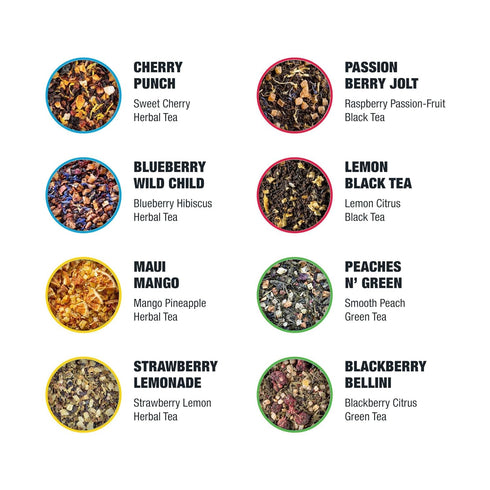 Set, Sets 8 Tiesta Tea - Iced Tea Sampler Dry Flight Loose Leaf, High to No Caffeine, Makes Cold Brew Iced Drink