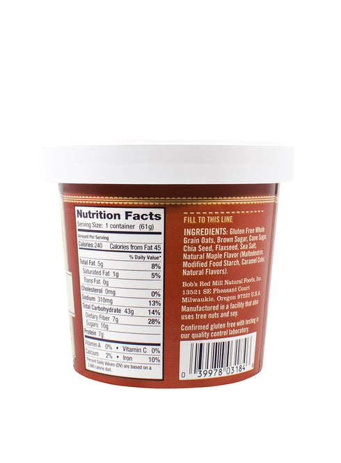 2.15 Oz 12 Bob's Red Mill - Gluten Free Oatmeal Cup Brown Sugar And Maple - - Case