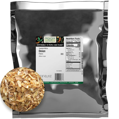 Frontier Co-op Onion, White Flakes, Toasted, Kosher | 1 lb. Bulk Bag