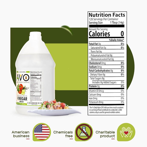 1 (128 oz) 5% (2 pack) AVO Distilled White Vinegar Gallon - Acidity, Pure Natural White Vinegar Gallon