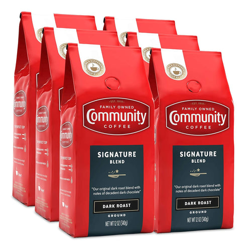 Community Coffee, Signature Blend Dark Roast, Premium Ground Coffee, 72 Ounces, 12