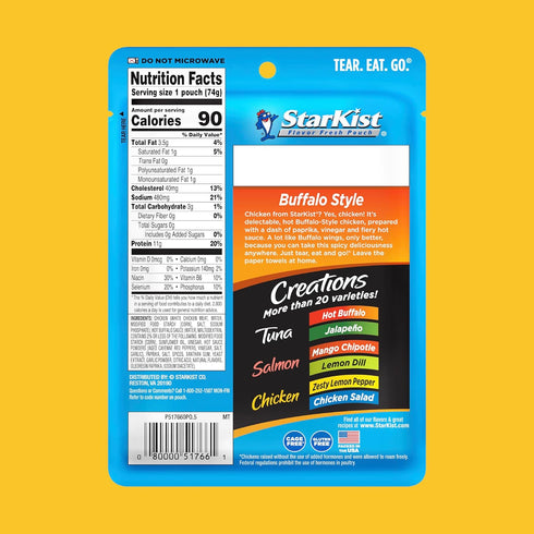 (2.6 oz 12 Pack) StarKist Chicken Creations BOLD Buffalo Style Pouch - Fully Cooked High Protein White Meat, Gluten