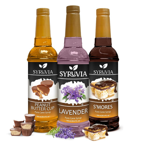 Syruvia Lavender Syrup, Peanut Butter Cup Syrup & Smores Syrup - 25.4