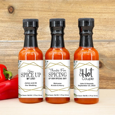 Best Day Ever Spot 1.7oz (Set 12) Geometric Floral Hot Sauce Gifts, Mini Hot Sauce Bottles, Hot Sauce Wedding Favors