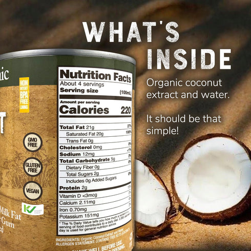 2022% 13.5 oz (12-Pack) Organic Coconut Cream NO GUAR GUM, Unsweetened, Fat, | Natures Greatest Foods