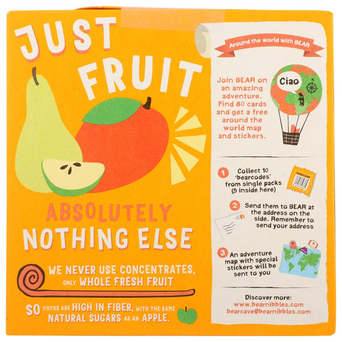 Bear Yoyo BEAR, Real Fruit Yoyos, 0.7 Oz, Mango, 5 Count - No Added Sugar, All Natural, Vegan Snack
