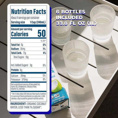 C2O (6 Pack) 6 Packs, 33.8 OZ - Organic Coconut Water, The Original Flavor - Made with Fresh Coconut Water - Plant