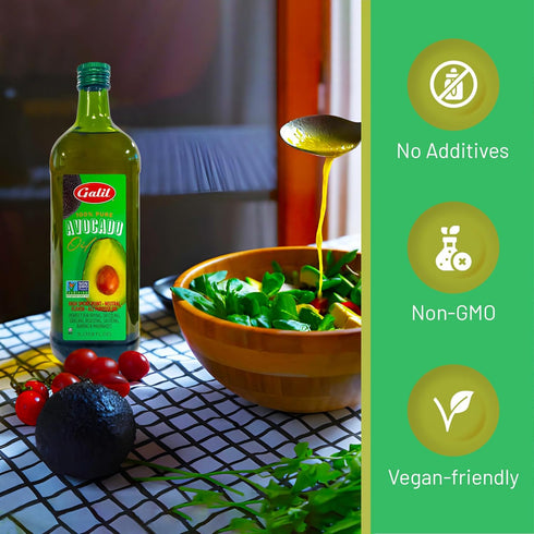 100% 500F 1 Galil Pure Avocado Oil - High Smoke Point Non-GMO, Vegan, Halal Certified - Perfect for Cooking, Baking
