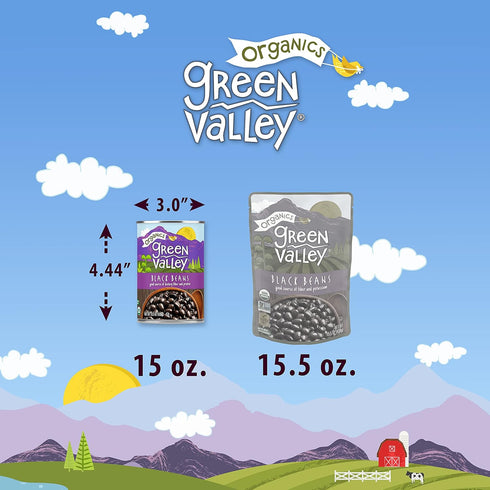 15.5 oz (Pack 4) Green Valley Organics Black Beans | Certified Organic | Deliciously Tender, Creamy & Mild | Deep Dark