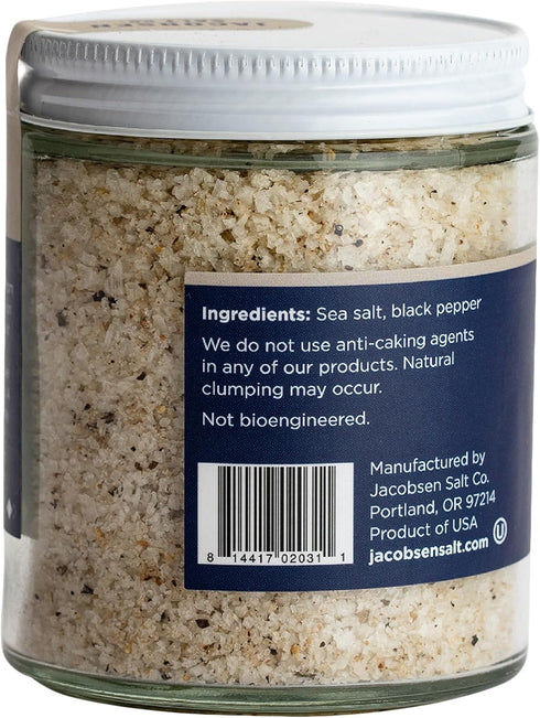 4.23oz Jacobsen Salt Co. Black Pepper Salt Kosher Sea Salt, Non-Iodized Made in USA, Non-GMO, Steak Seasoning, Real