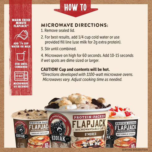 Pack Kodiak Cakes Protein Pancake On The Go Flapjack Cups Mix; Buttermilk, Chocolate Chip, & Smores Variety