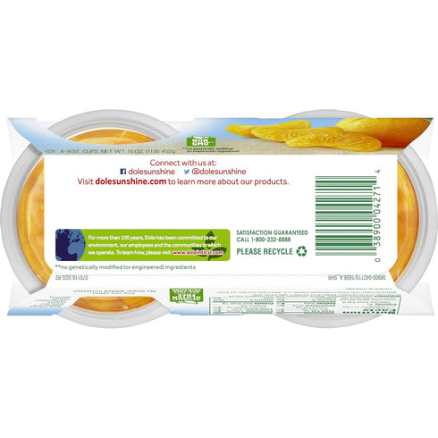 Dole Fruit Bowls No Sugar Added Snacks, Mandarin Oranges, 4oz 24 Cups, Gluten & Dairy Free Bulk Lunch Snacks
