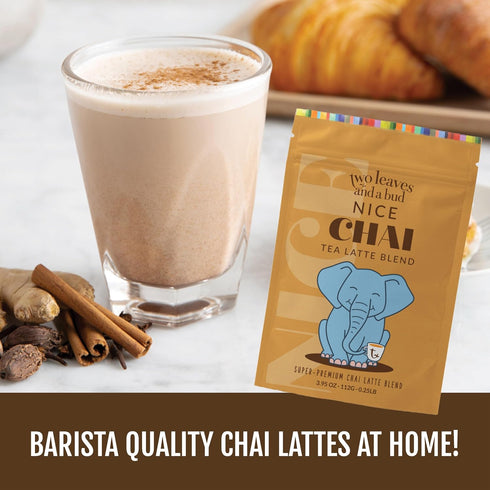 1 3.95 oz Two Leaves and a Bud Nice Chai Latte Mix, Powdered Chai Latte Tea Mix, Vegan, Dairy Free, Low Sugar, Iced