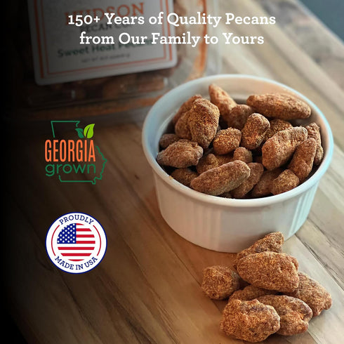 8oz HUDSON PECAN COMPANY: Sweet Heat Georgia Pecans. Spicy and Salty Candied Pecans, Heart Healthy Party Snack