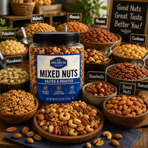 Generic 40 Oz Mixed Nuts Cashew Almond Hazelnut Pecan Whole Roasted with Sea Salted Snack Blend Resealable Jar