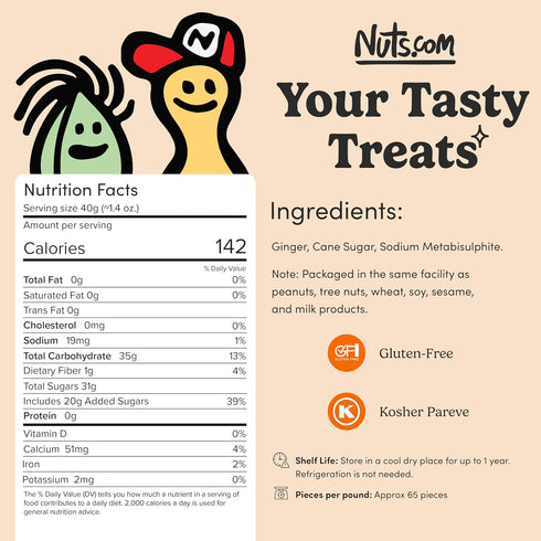 (2 lbs) Nuts.com Crystallized Ginger Pieces - Premium Crystallized Ginger Slices - Spicy & Sweet Candied Ginger Pieces