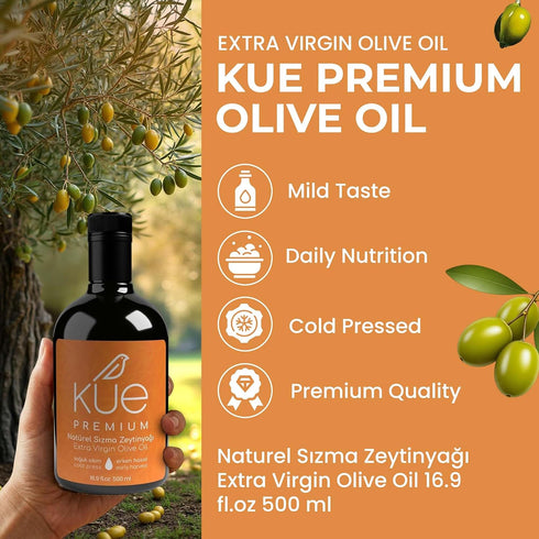 16.9 oz 12kg 0.2% 100% (500 ml) KUE Premium Extra Virgin Olive Oil fl - Cold Pressed Early Harvest EVOO, High