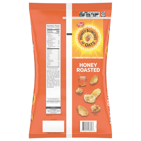 32 oz Honey Bunches of Oats Honey Roasted Breakfast Cereal Bag with Oats and Granola Clusters, Low Fat with Whole