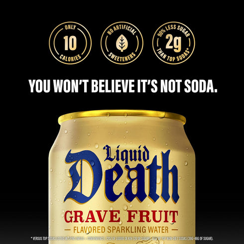 12 Oz (Pack 12) Liquid Death Soda-Flavored Sparkling Water - Grave Fruit (Grapefruit Flavor), Less Sugar*, Huge Flavor