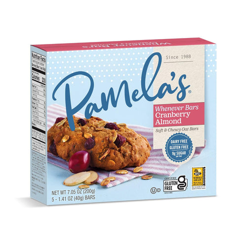 7.05 oz. (Pack 6) Pamelas Whenever Bars, Cranberry Almond, Gluten-Free Oats