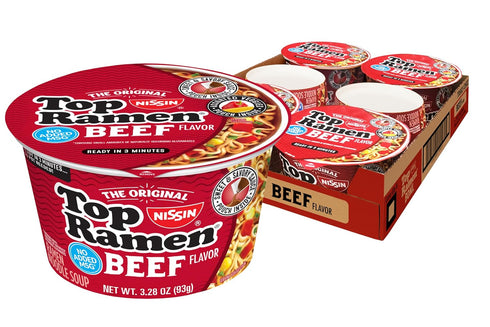 Nissin Top Ramen Bowl Ramen Noodle Soup, Beef, 3.28 Ounce (Pack of