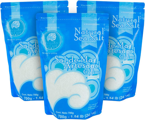 Pack 3 24.7 oz Regalo del Sol Unrefined Sea Salt, Natural Gourmet Coarse Sea Salt for Cooking & Finishing, Mineral Rich