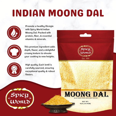 Spicy World 4 lbs 100% Indian Moong Dal - | Premium Split Dry Beans | Natural & Pure | Versatile & Nutritious Legume |