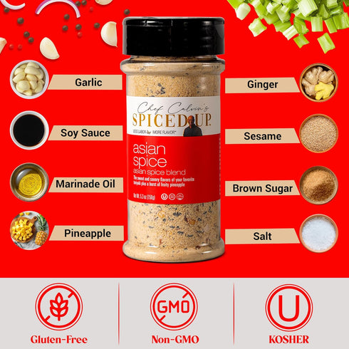5.3 Oz Asian BBQ Seasonings and Rubs for Beef, Salmon & Chicken, Asian Seasoning with Pineapple Ginger & Chili Flakes