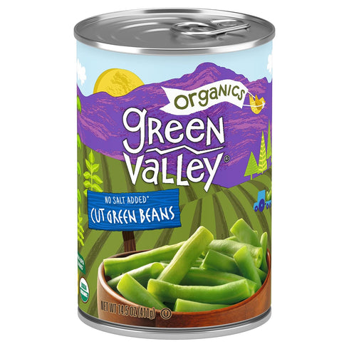 14.5 oz (Pack 4) Green Valley Organics Cut Green Beans | Certified Organic | Deliciously Mild Subtly Sweet Flavor