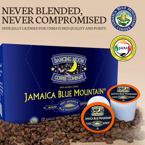 100% 12 Dancing Moon Coffee Pods - Jamaica Blue Mountain Medium Roast - K-Cup Compatible Keurig Coffee Pods