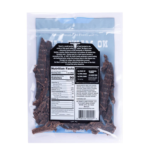 16oz (Pack 1) No Mans Land Beef Jerky - Low Calorie, Low Carb, High Protein Beef Snack - Flavor BLACK PEPPER