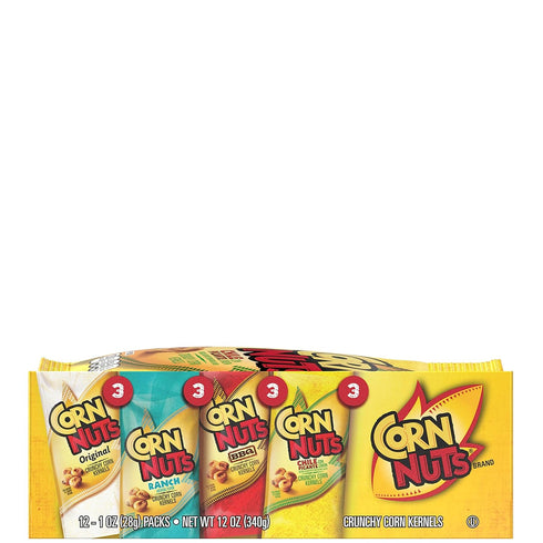Pack, Packs, 1oz. (Pack 12) CORN NUTS Variety Crunchy Corn Kernels, Snack Box, Individual Snacks For Adults, Original