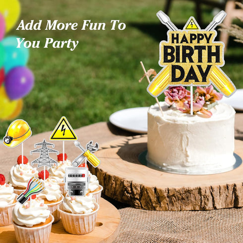 Electrician Cake Topper Set, 7 Pieces Electrical Tool Themed Birthday Party Decoration by LIANGSS