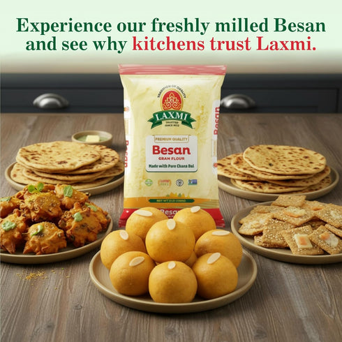 2 lb Laxmi Gram Besan Flour Non-GMO, Vegan, Gluten Free - Made from Finely Ground Chickpeas Perfect for Authentic