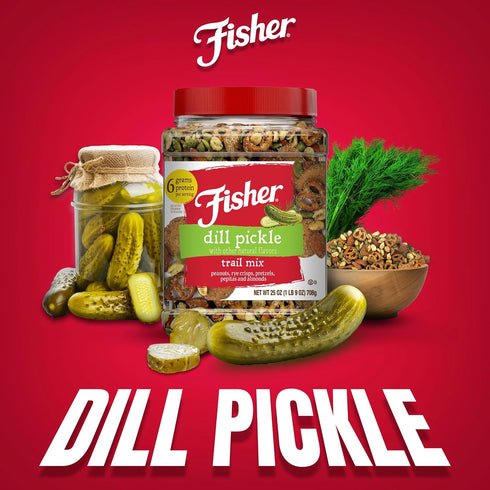25 oz (Pack 1), 6 Fisher Dill Pickle Trail Mix, of Resealable Jar, Peanuts, Rye Crisps, Pretzels, Pepitas & Almonds, g
