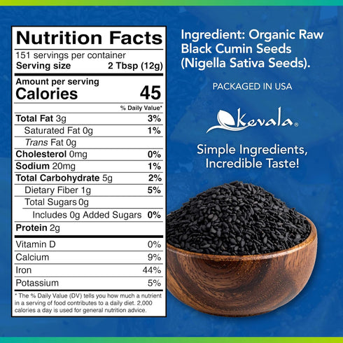 Packed 4 lb Kevala Organic Black Cumin Seeds - Nigella Sativa Seeds for Cooking and Baking at Home, Ready to Eat